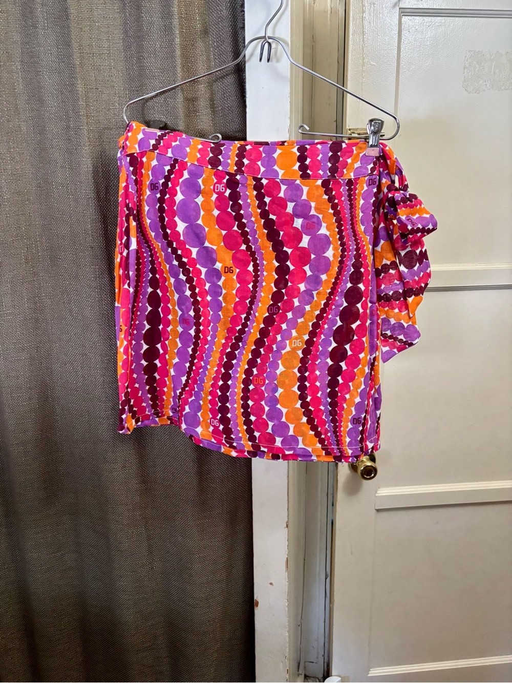 Dolce & Gabbana Pink Orange Purple Wave-Print Mini Wrap Skirt